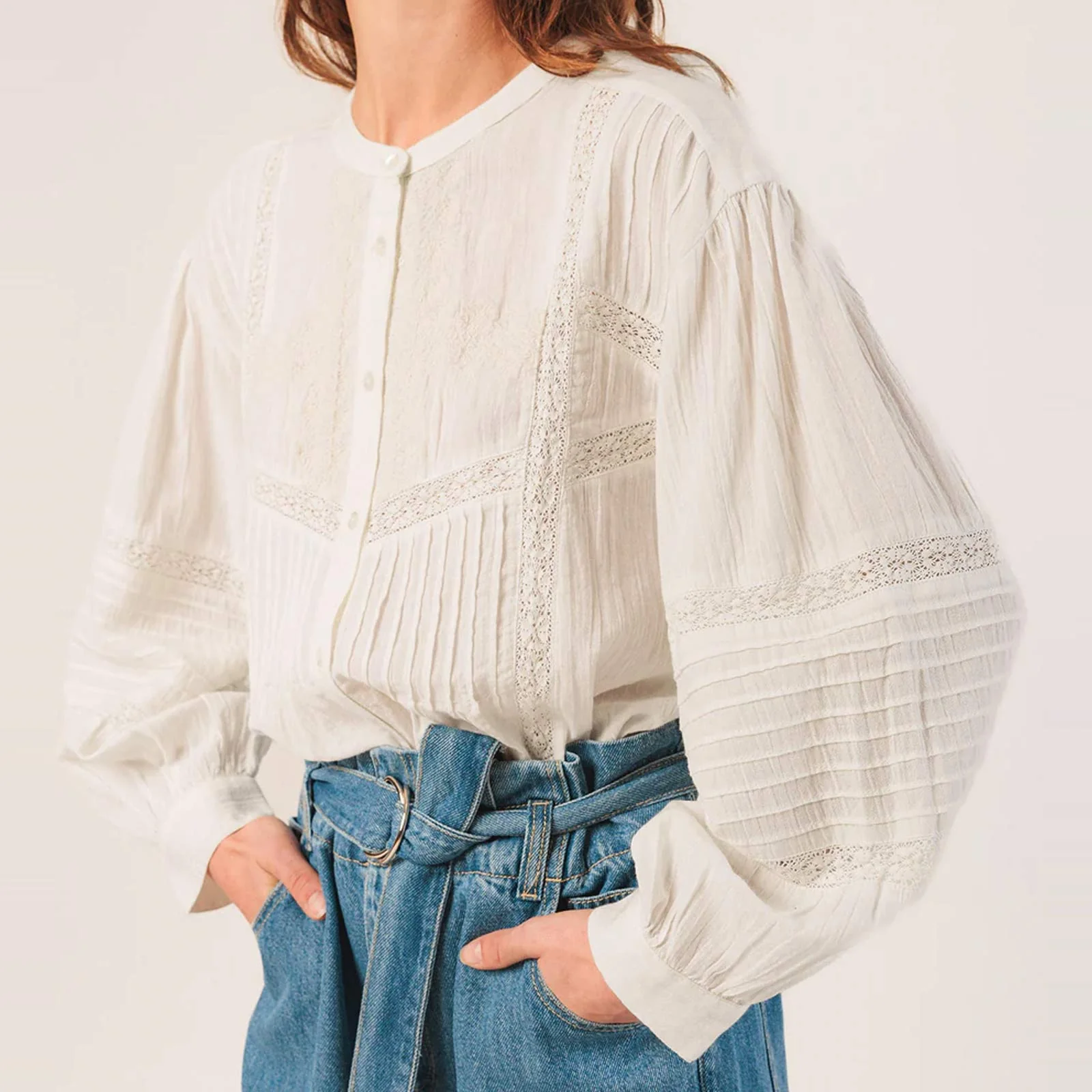 Embroidery Cotton Blouse blanco - Image 5